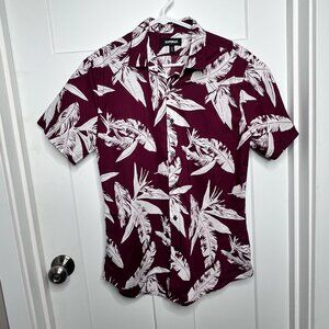 Express Men's M Maroon & White Beach-y Buttonup - Vacation Shirt 100% Cotton